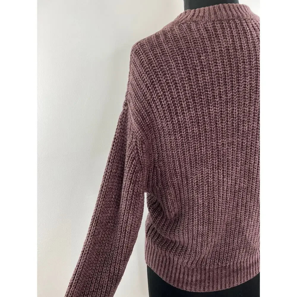 Wilfred Brown Velour Crewneck Long Sleeve Ribbed Women Pullover Sweater Size S